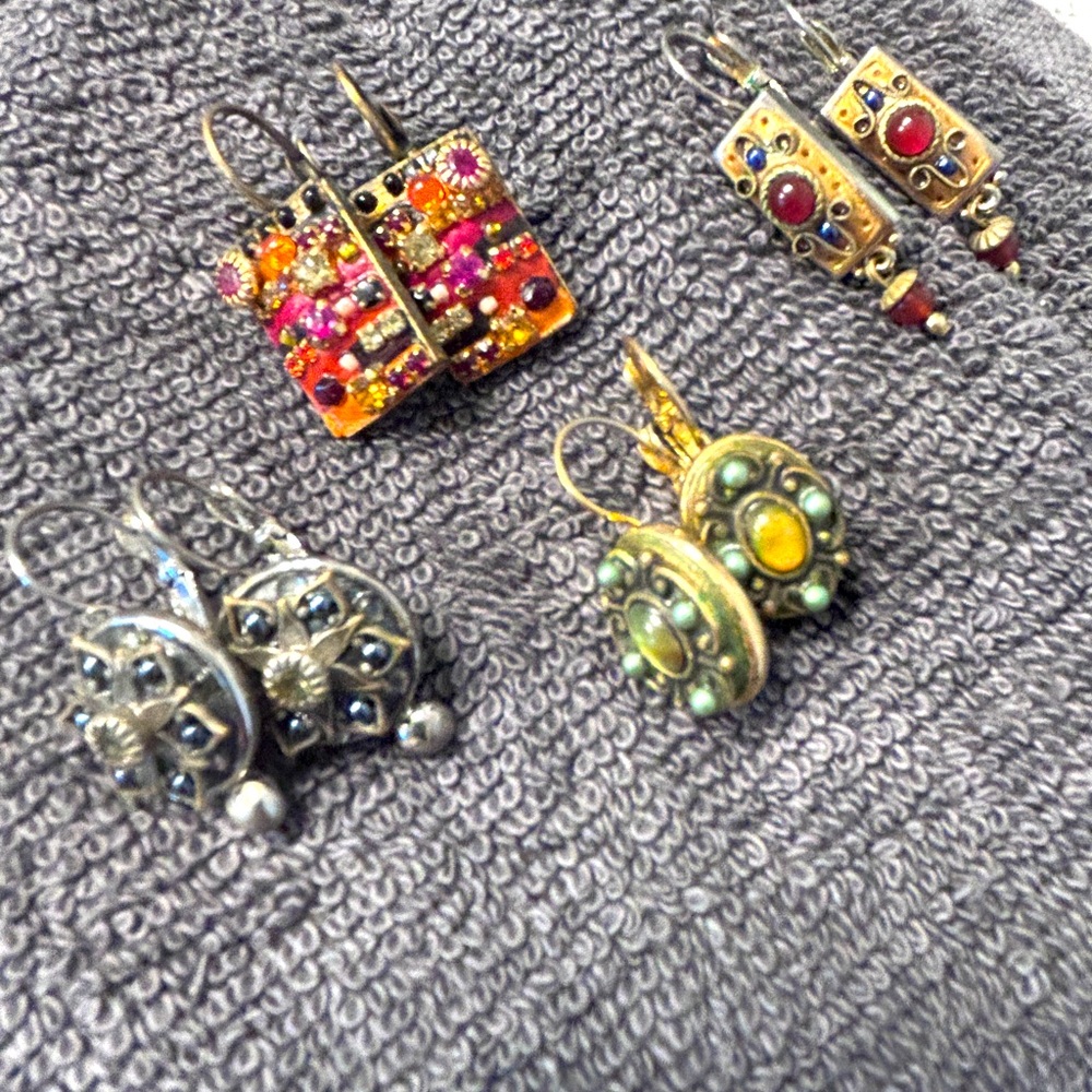 SOLD Michal Golan multi-jewel tone lever earrings.